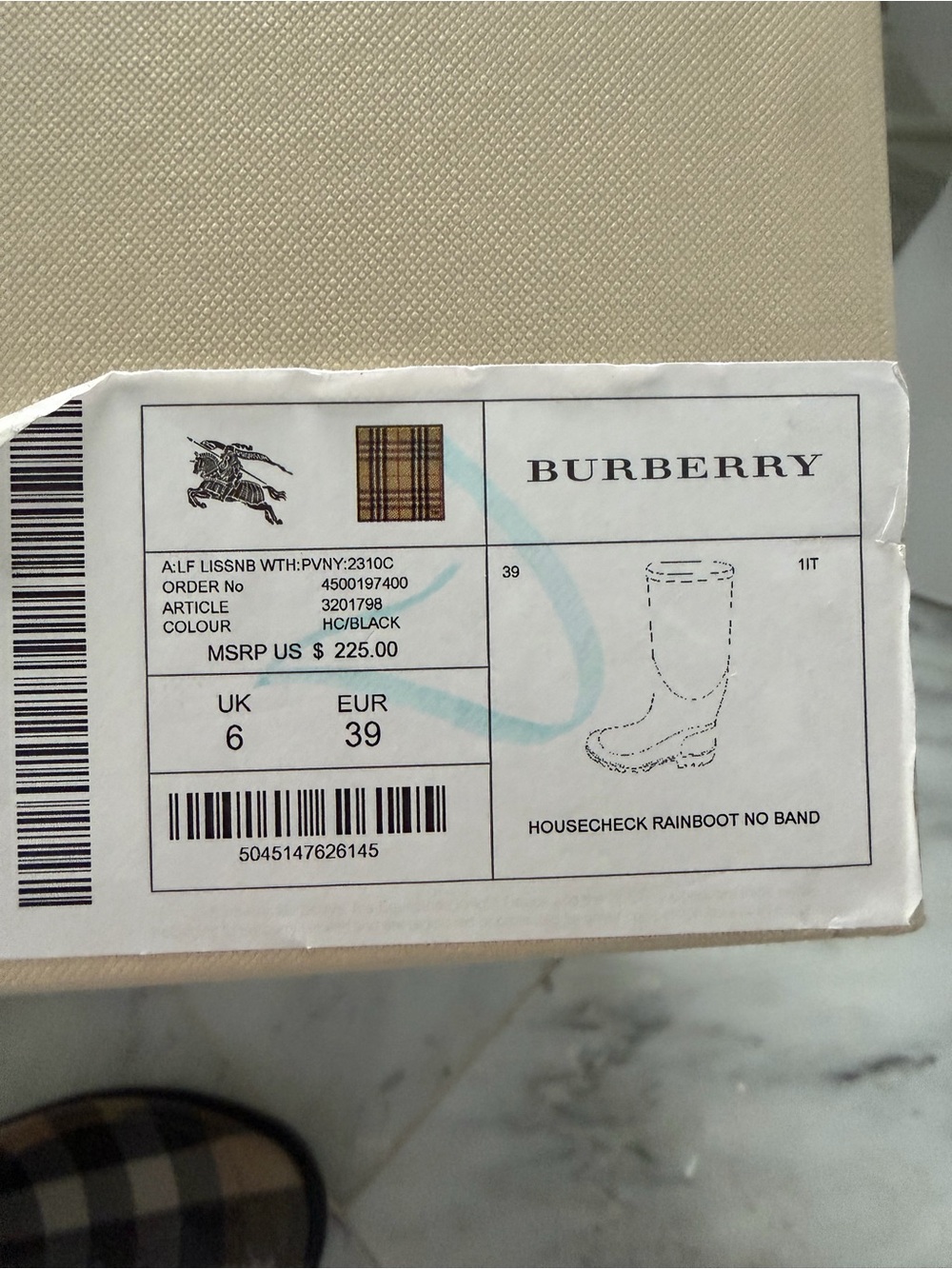 Burberry Beige Plaid and Black Authentic Rubber Rainboot - Picture 5 of 8